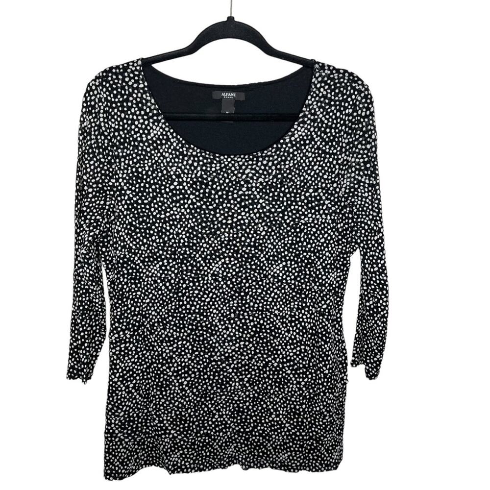ALFANI / black white polka dot tiered long sleeve blouse top / 1X